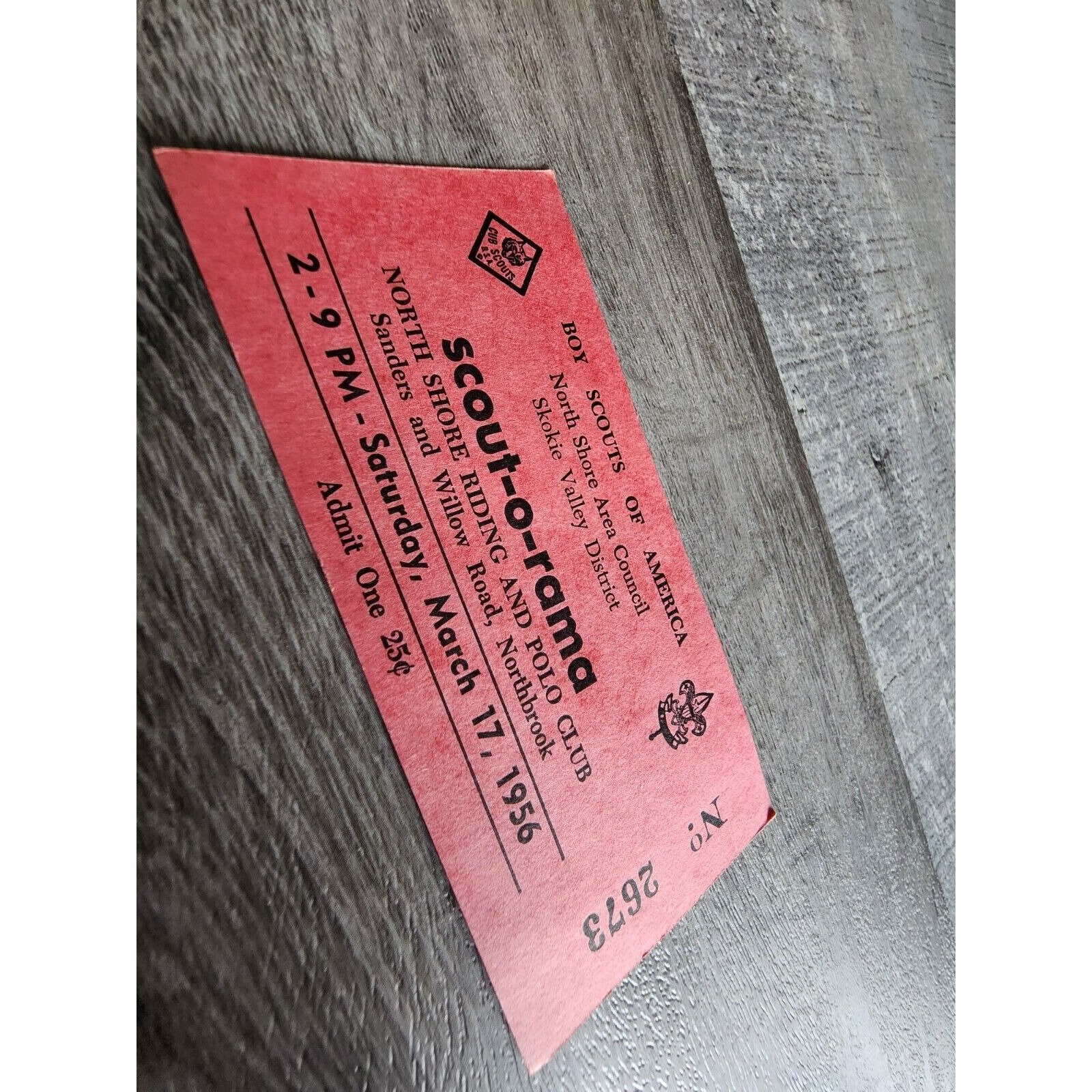 1956 Scout-o-rama Ticket North Shore Area Council Boy Scouts BSA Admit ...