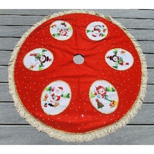 Vintage Bucilla Handmade Sequin Felt Santa Snowman Christmas Tree Skirt Rare HTF