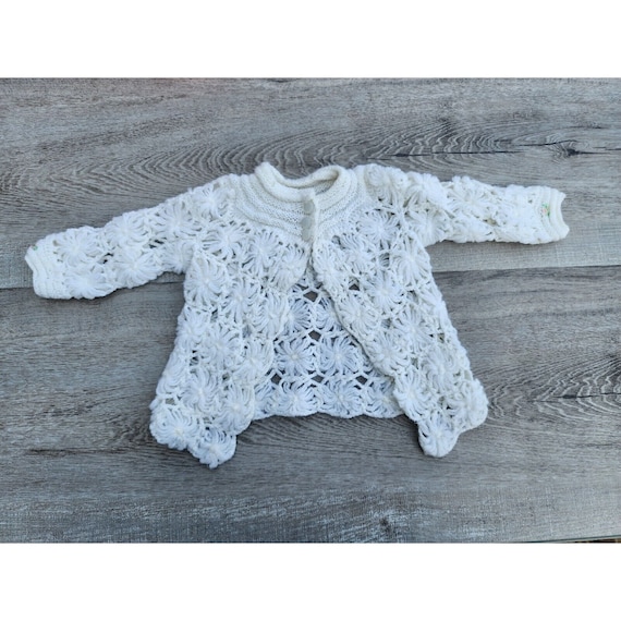 Vintage Girls Baby Cardigan Sweater Floral Detail… - image 1