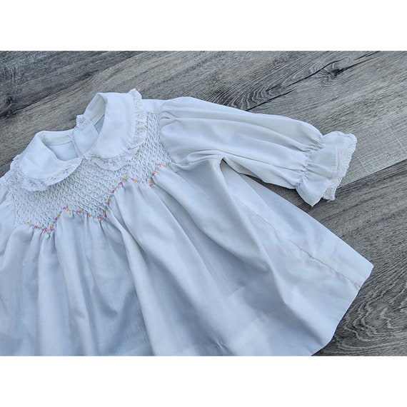 Adorable Vintage Baby Girl Smocked Pale White Cot… - image 3