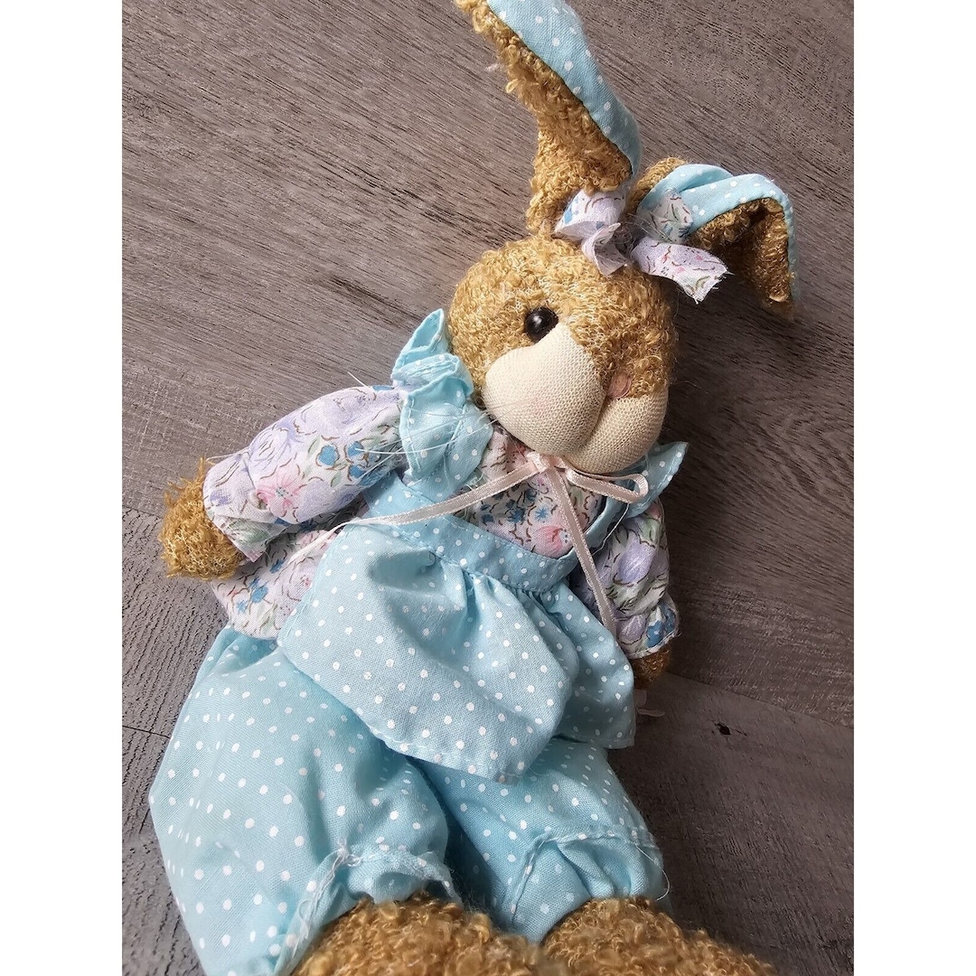 Vtg Bunny Rabbit Plush Stuffed Bunny Blue Dress 1990s Shelf Sitter ...