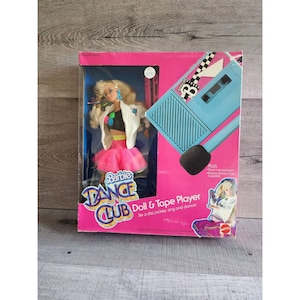 Vintage Barbie #1407 Mattel Child World Dance Club Barbie Doll & Tape Player New