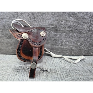 Vtg Miniature Horse Saddle 2" Western Tooled Leather Model Cowboy Toy G36b