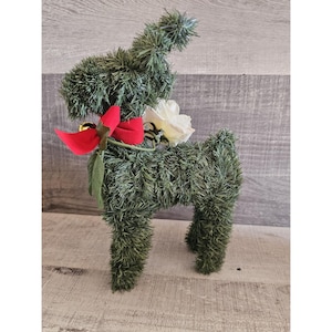Vtg 70s Large Faux Evergreen Garland Topiary Reindeer Figurine Christmas 12&quot;