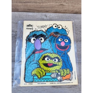 Playskool Sesame Street Four Monsters 1976 Puzzle 14 Piece Wood Frame