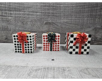 ヴィンテージ クリスマス ギフト型キャンドルホルダー 3個セット