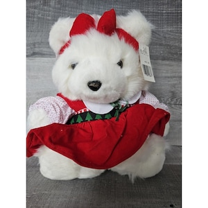 VTG 1995 Dayton Hudson weiß Stofftier Bär im Weihnachtskleid Plüsch 13&quot;