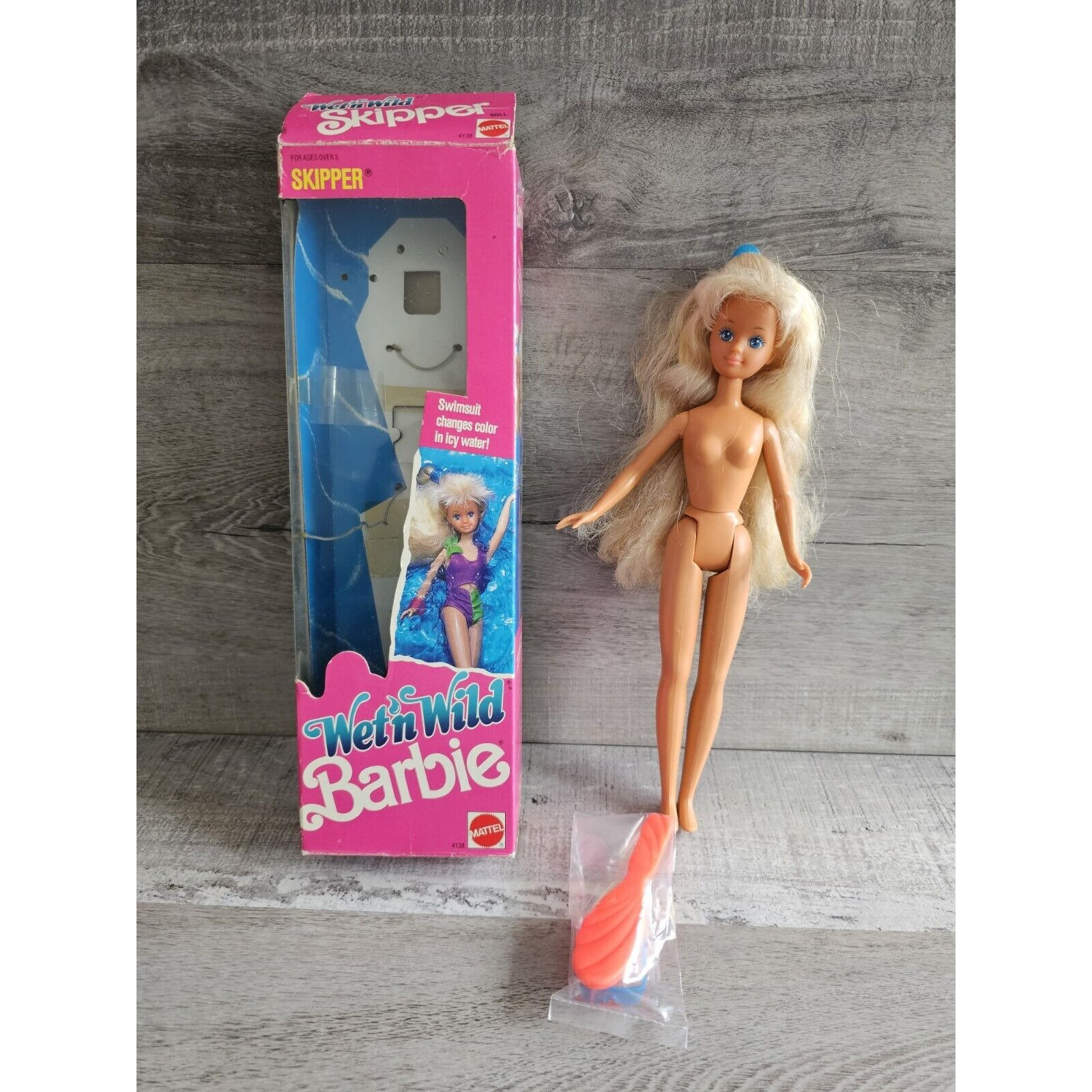 Vintage 1980s Barbie Wet 'n Wild Skipper Doll Mattel 1989 #4128 No Clothes