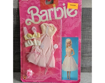 VTG 1986 Lingerie Barbie à volants fantaisie, lingerie rose/jaune n° 3184 NEUF