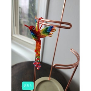 Portachiavi con colibrì con perline Huichol, uccello di arte popolare messicana da 6 pollici, acchiappasole A55