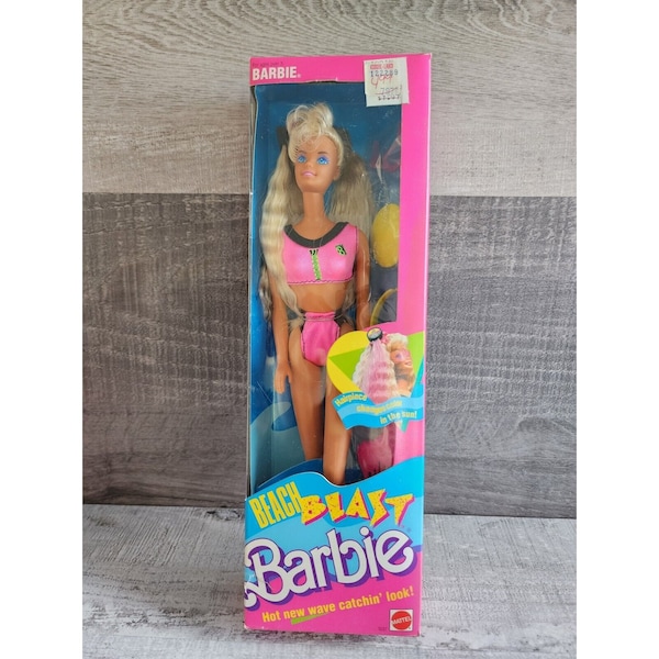 NRFB Vtg 1989 Beach Blast Barbie Doll 3237 #2 Mattel Hair Color Change Clip NEW