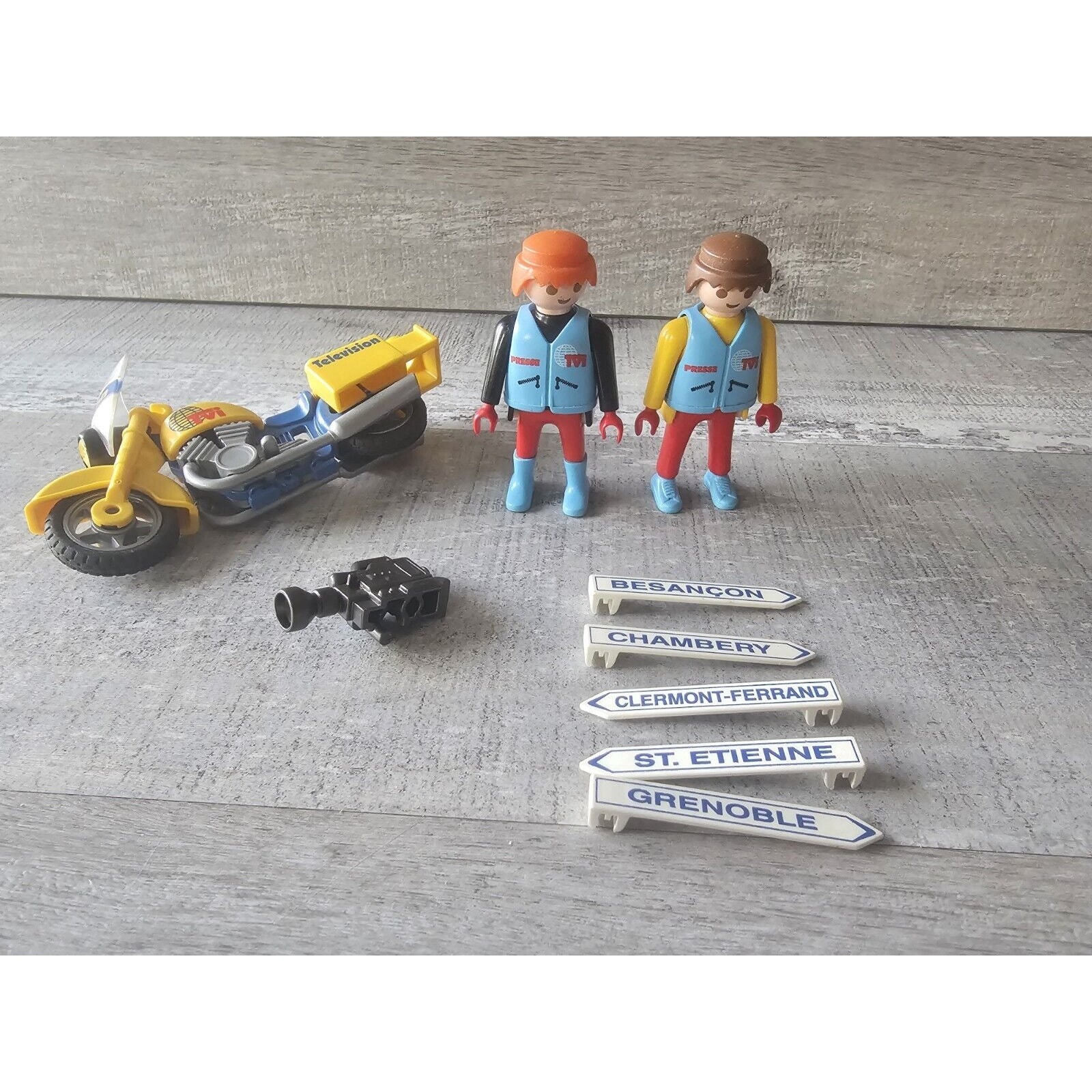 Vtg Playmobil 3847 Television Camera and Motorcycle Figures