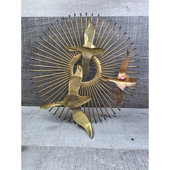 Sunburst Curtis Jere Style Birds in Flight Geese Metal Wall Art