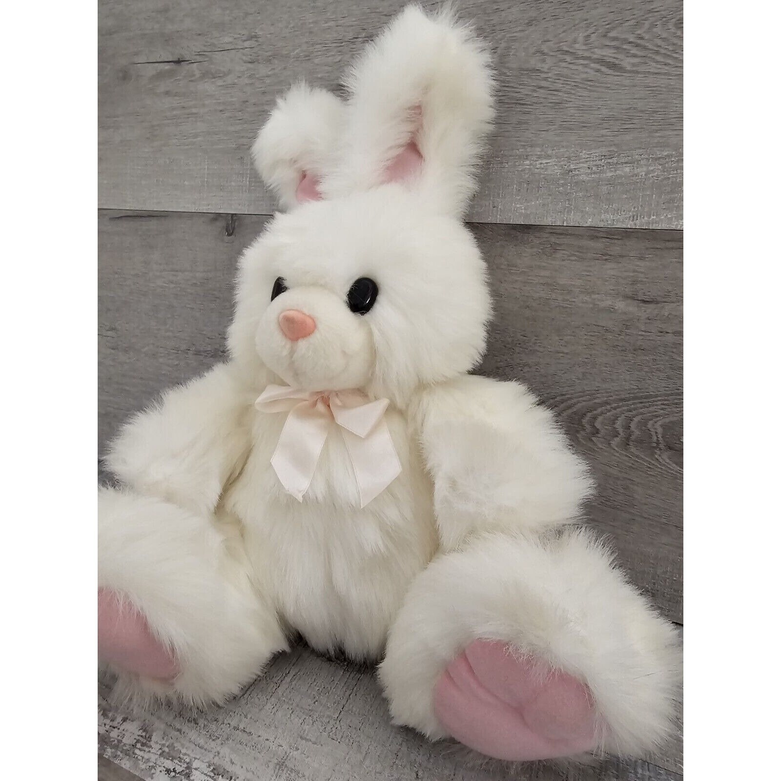 Vtg Heartwarmers White Rabbit Plush Pink 16