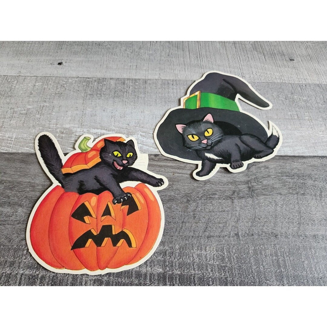 Vintage Halloween Die Cut BEISTLE Decorations Black Cat Witch Jack O ...