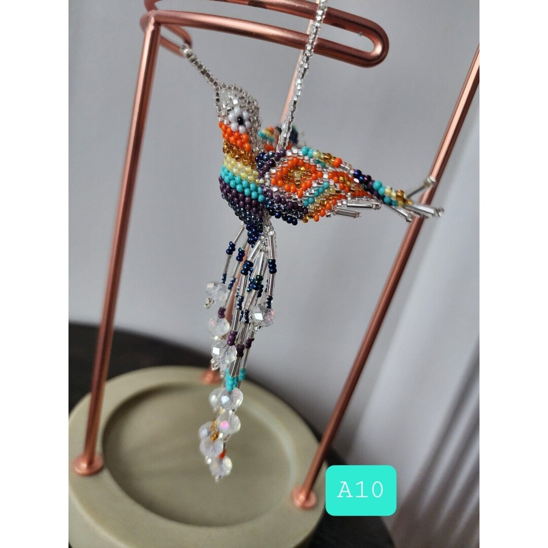 Huichol Beaded Hummingbird Key Chain Mexican Folk Art Bird 6 Sun