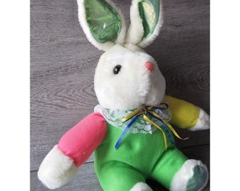 Vintage 90s Play by Play Easter Bunny Rabbit Plush 10" Stuffed Animal Colorblock