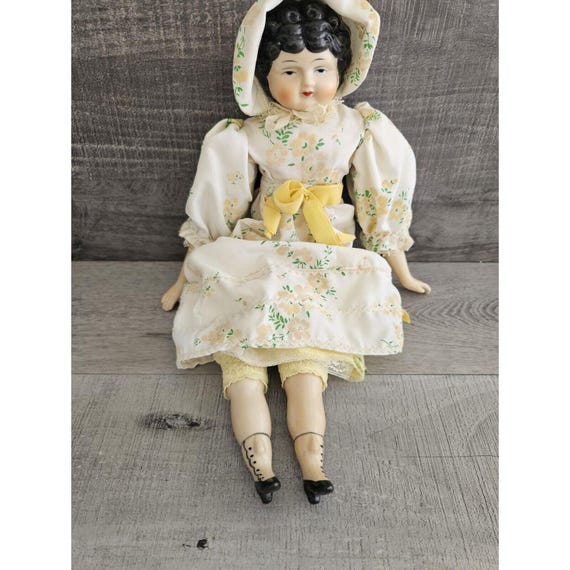 アンティーク チャイナ ヘッド ドール 18 インチ 成形 黒髪 素焼き