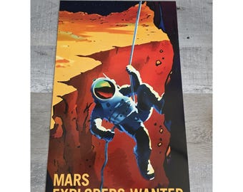 レトロスタイルの宇宙探査ポスター - 火星探査募集中 10.5x17.5インチ 新品 b224