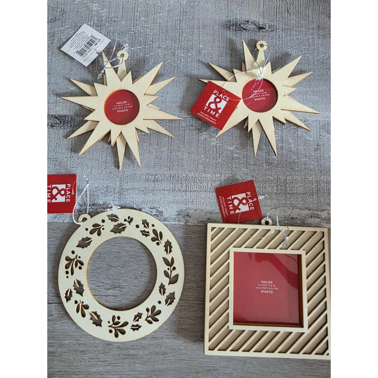 Place & Time Starburst Wood Photo Christmas Ornament Wooden Lot