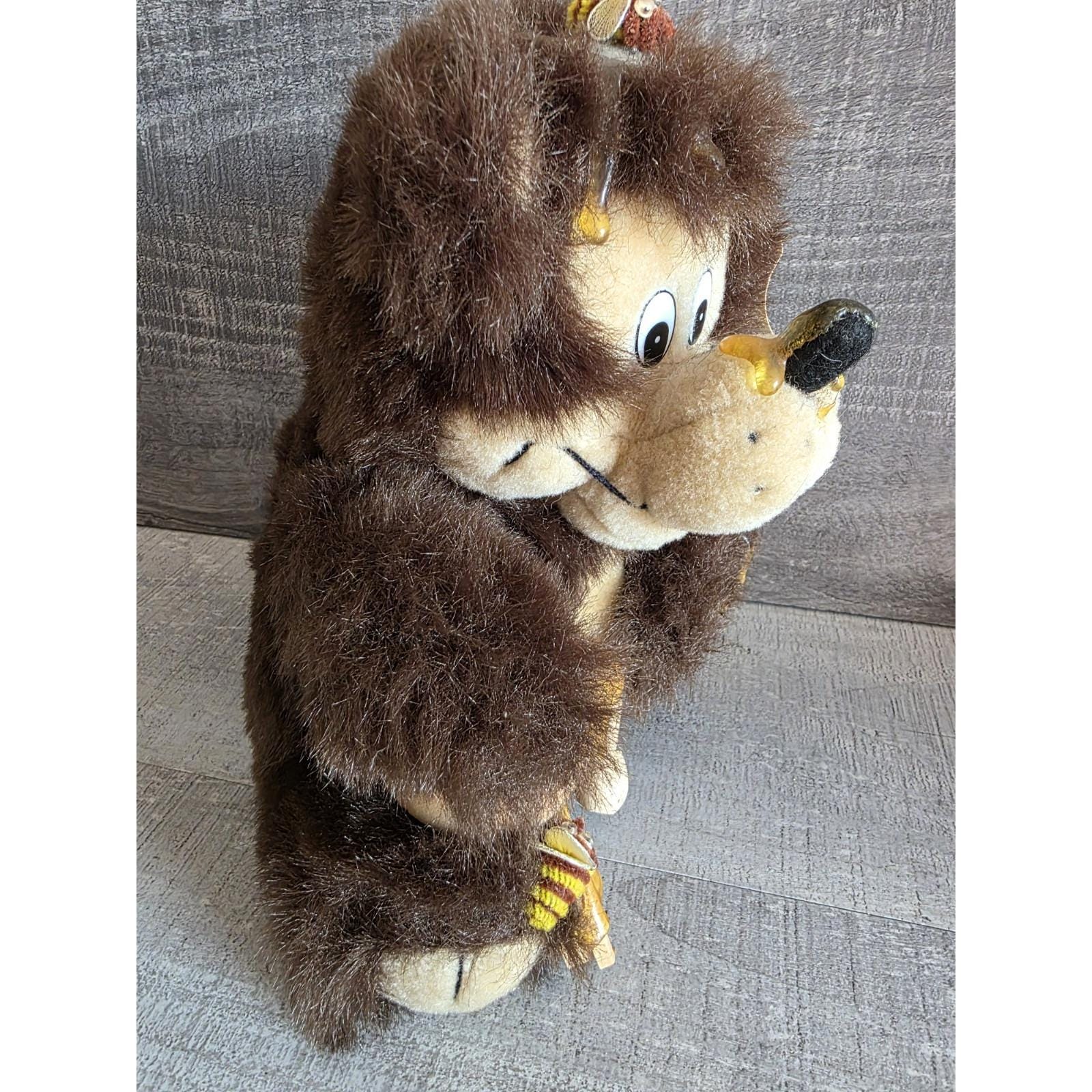 Gros Ours En Peluche Vintage Orzek - Gourmand Avec Pot De Miel Et Abeilles