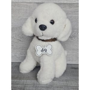 Vtg Realistic Puppy Dog Plush Stuffed Animal Shih Tzu W Collar White 9"