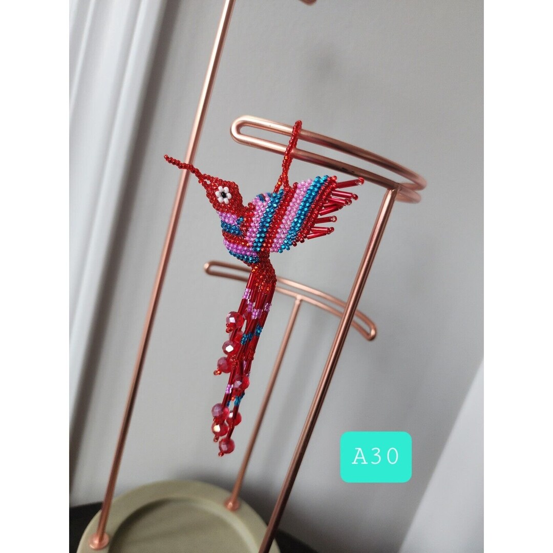 Huichol Beaded Hummingbird Key Chain Mexican Folk Art Bird 6 Etsy