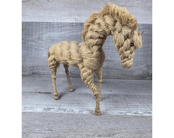 Kay Bojesen Jorgen Bloch Cheval en corde de jute tissée VTG, Danemark du milieu du siècle 27,4 cm g30