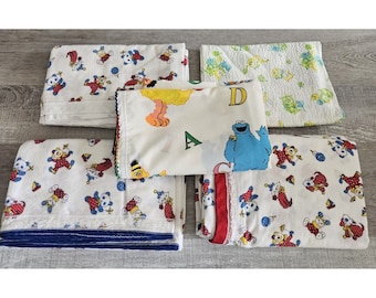 Vintage Sesame Street Baby Infant Homemade Blankets Big Bird Cookie Lot Of 5