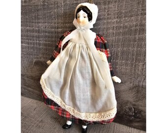 アメリカ　ビンテージ　ハンドメイド人形 シルヴェストリ社 磁器人形 7.5インチ クリスマス ギンガム