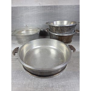 Vtg Guardian Service Aluminum Cookware Lot 5 Pc Skillet Pots Glass Lid b294