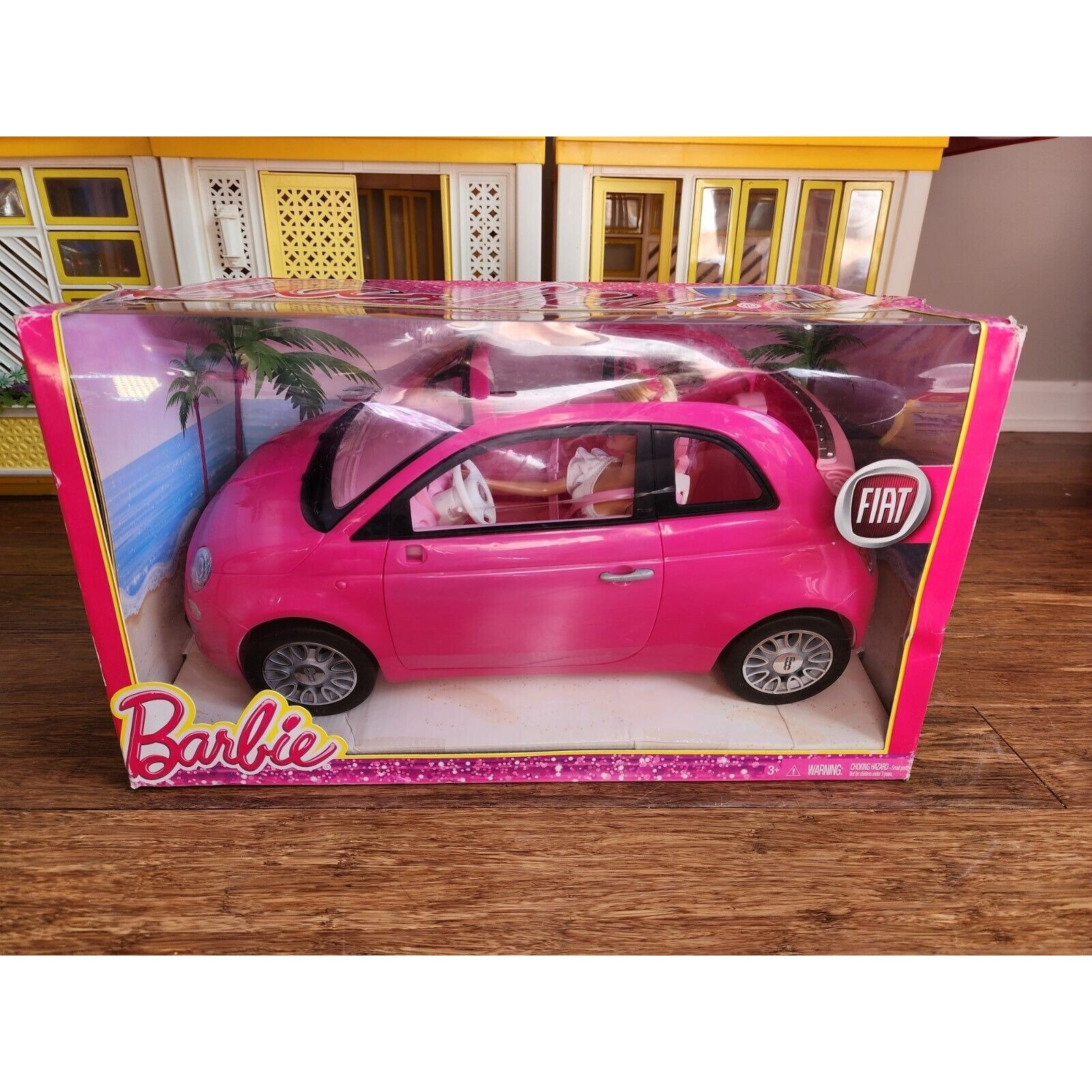 Mattel Barbie Doll Used Fiat 500 White and Pink- Children's