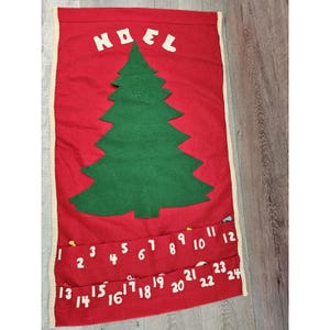 Vintage Handmade Felt Advent Calendar Noel Christmas Tree Pockets