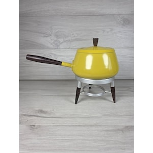 Vtg Shachi 2 Qt Gelber Emaille Fondue Topfwärmer & Ständer Japan MCM SU2