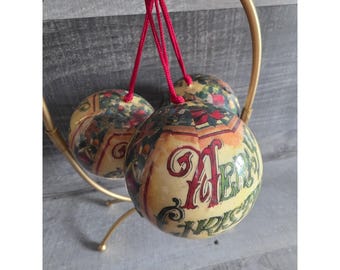 Vintage Paper Mache Merry Christmas 3 1/2" Ball Ornaments Large Lot 301a