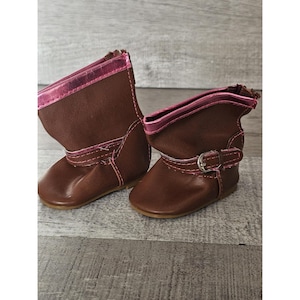 18&quot; Doll Shoes Brown Cowgirl Boots With Pink Stitching Battat Fits AG Doll #85