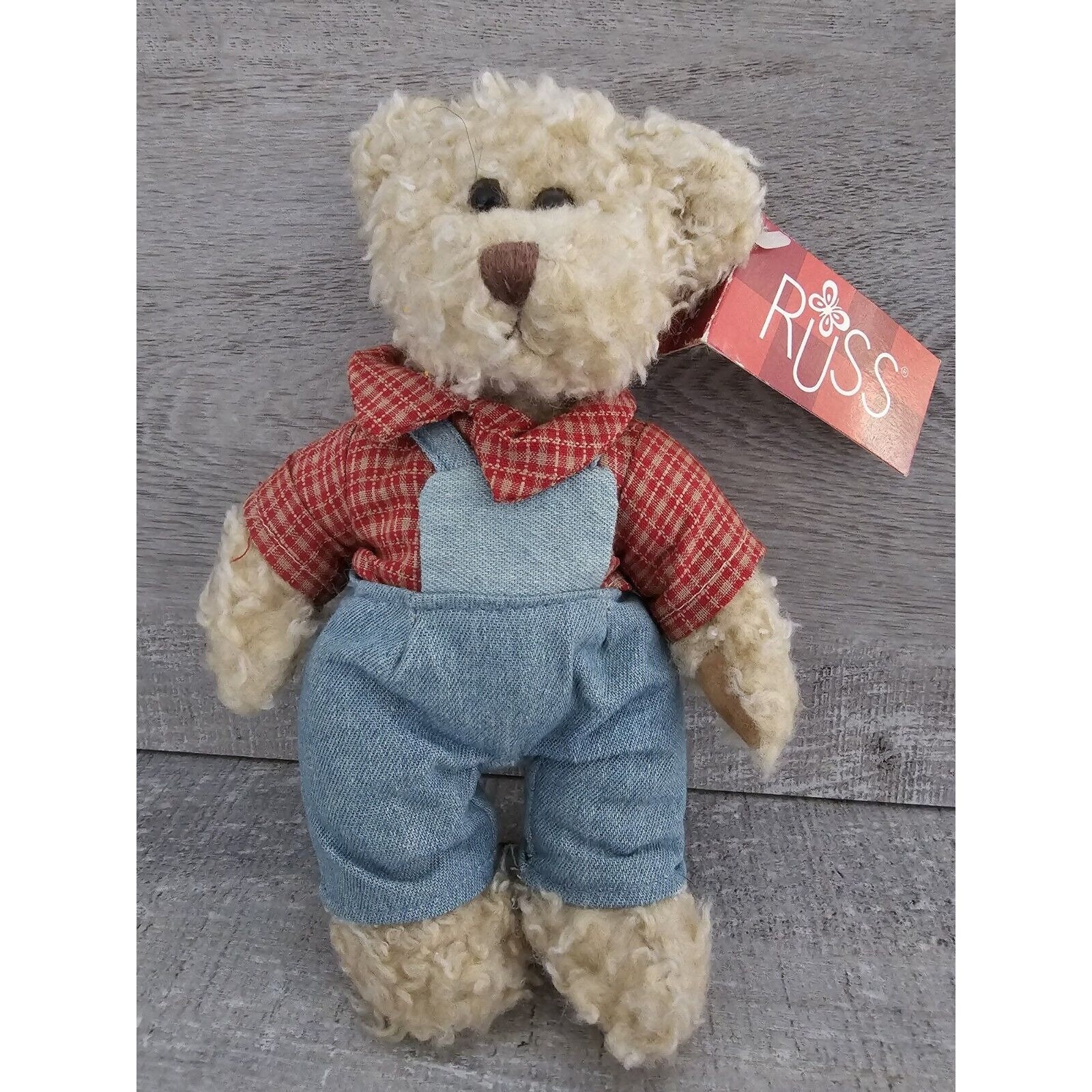 Vtg Russ Heartland Plush Stuffed Animal Teddy Bear Overalls Farmer
