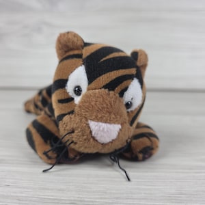 Peluche tigre rembourrée de granulés, style bonnet, animal réaliste, années 1990, SU47