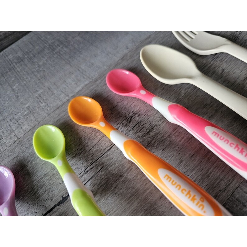 Mushie Silicone Baby Feeding Spoon & Fork Set Munchkin Spoons LOT Etsy