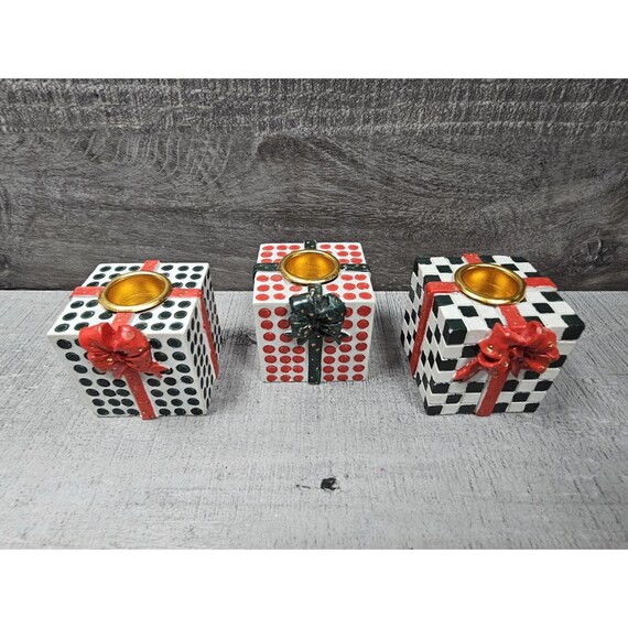 ヴィンテージ クリスマス ギフト型キャンドルホルダー 3個セット