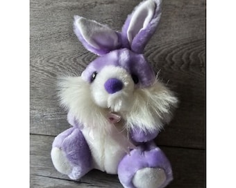 Vintage Easter Bunny Plush Lavender Purple Rabbit 7" 1990s Stuffed Animal W Bow