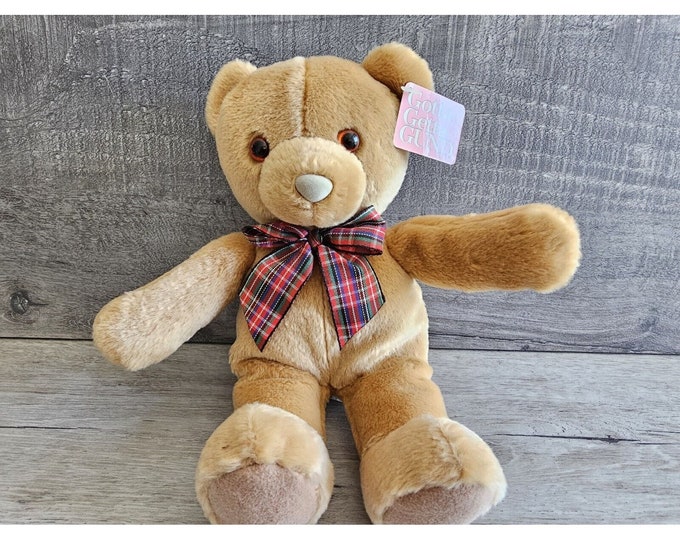 Vintage GUND Bo Bear Soft Tan Teddy Bear Plaid Bow 10" Plush Stuffed ...