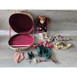 Auburn Haired, Blue Eyed Porcelain Doll With Storage Box And Accessories #9863