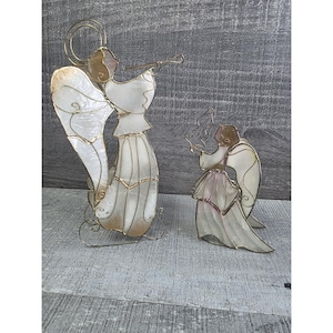 Atrapasol vintage de concha de Capiz, ángel heraldo, para ventana, con trompeta, lote 320e4