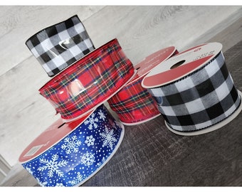 Lot Of 5 Rolls of Celebrate It Christmas Wired Ribbon - New - Gingham Plaid +