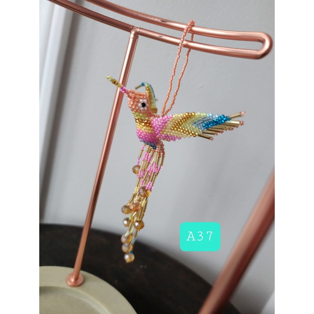 Huichol Beaded Hummingbird Key Chain Mexican Folk Art Bird 6 Sun