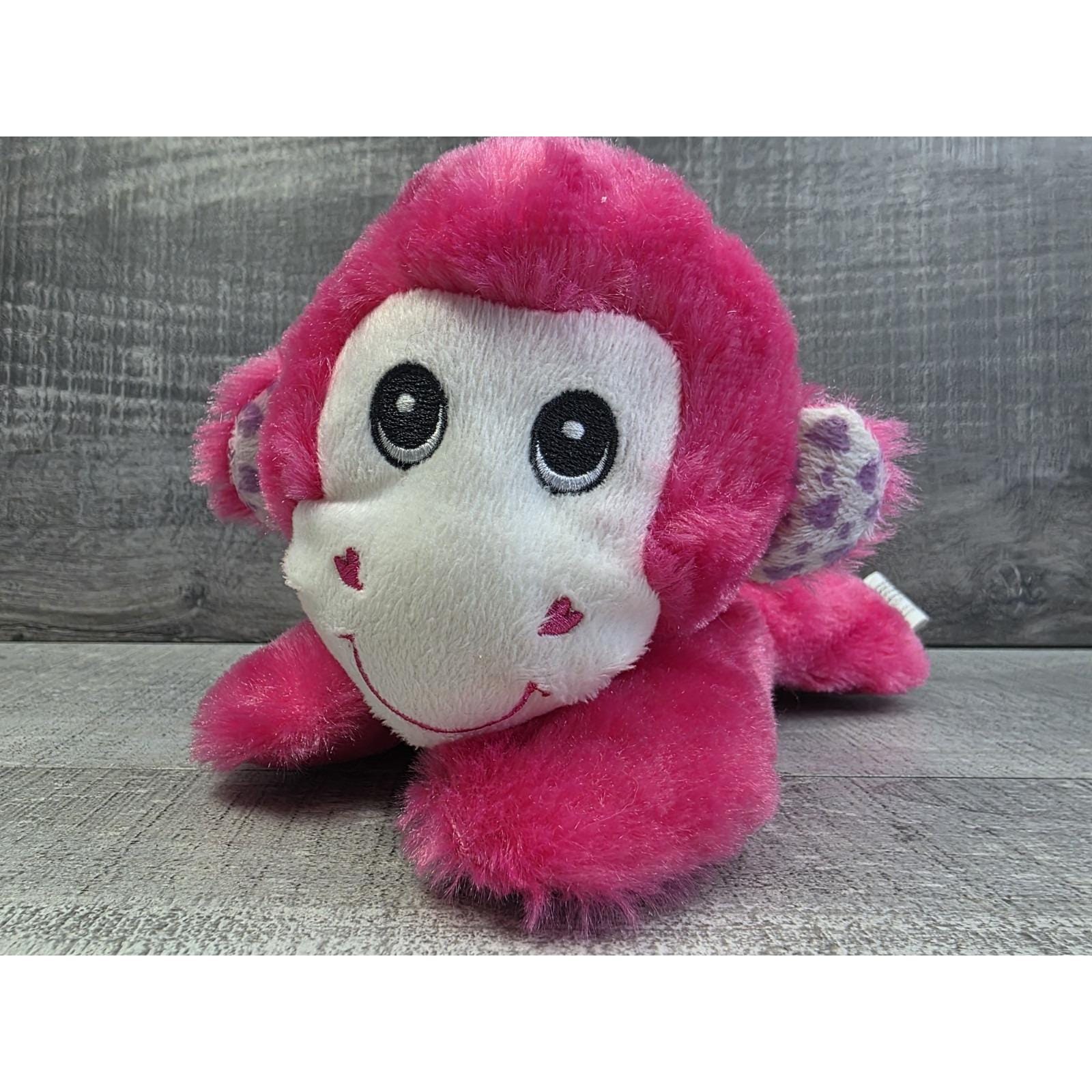 GREENBRIER Hot Pink Monkey Laying Down Smiling Plush Hearts