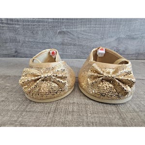 BAB Build A Bear Sparkle Gold Bow Shoes Glitter Sparkly Bling BABW 1057594