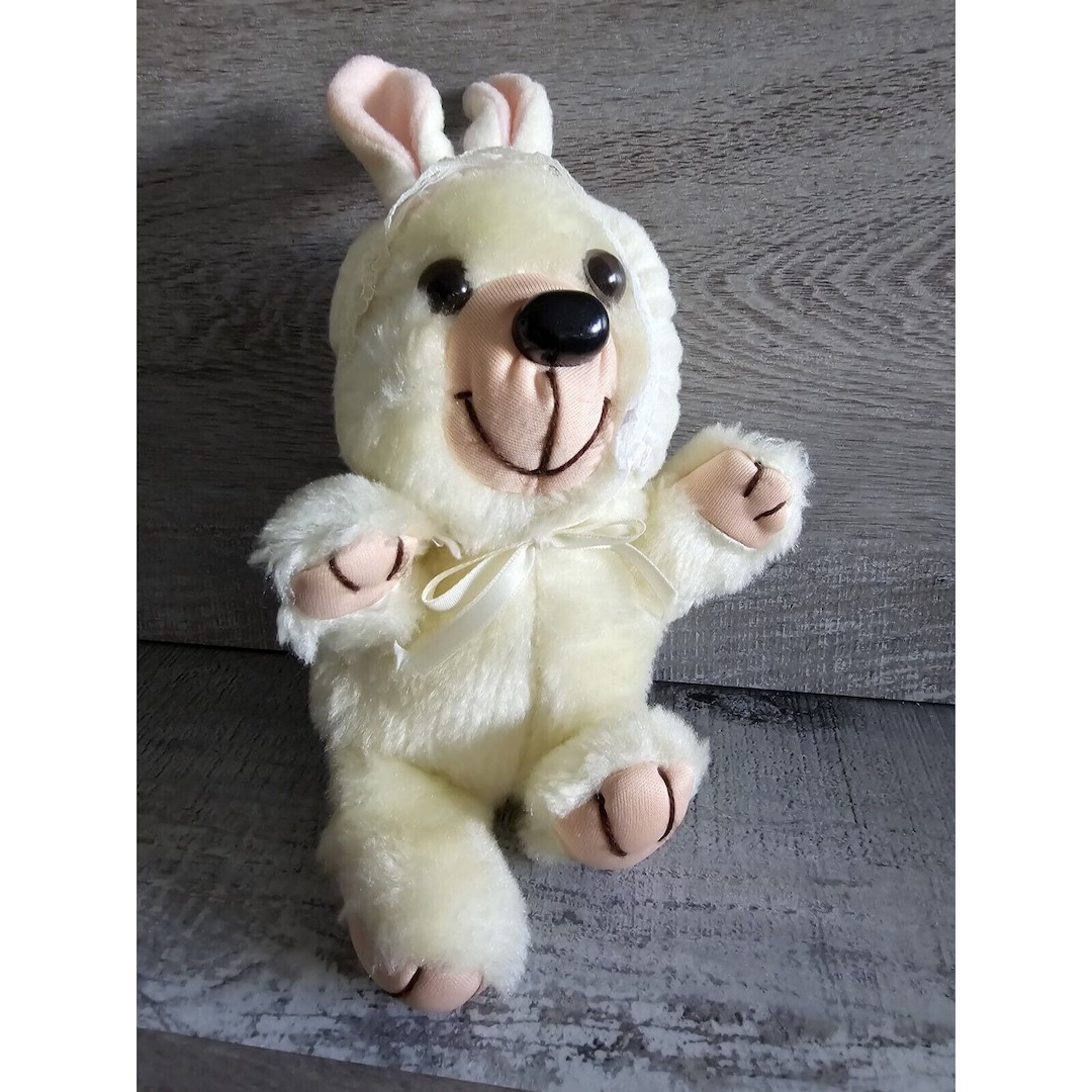 Commonwealth White Soft Vintage Fluffy Bear W Rabbit Ears 6