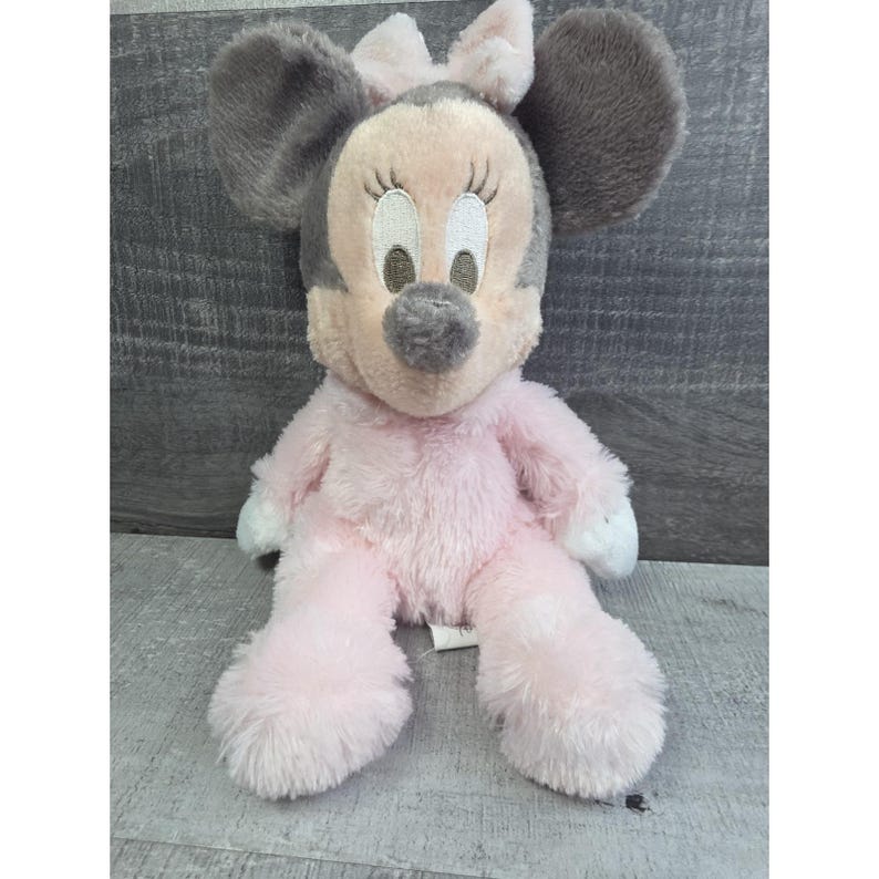 Auténtico peluche de Minnie Mouse de Disney Parks con sonajero, rosa, 25 cm, b290 imagen 2